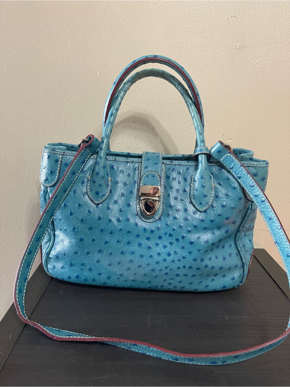 Dooney & Bourke Turquoise Ostrich-Textured Crossbody Satchel